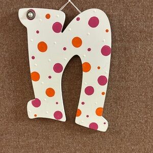 Polka Dot Decorative Letter "n" - White with Pink & Orange Dots